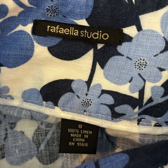 Rafaella Studio Womens 8 Linen Floral A Line Midi Skirt Blue White Summer Casual - Picture 6 of 7